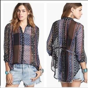 Free People Moonlight Mile Sheer Tie Back Blouse Medium